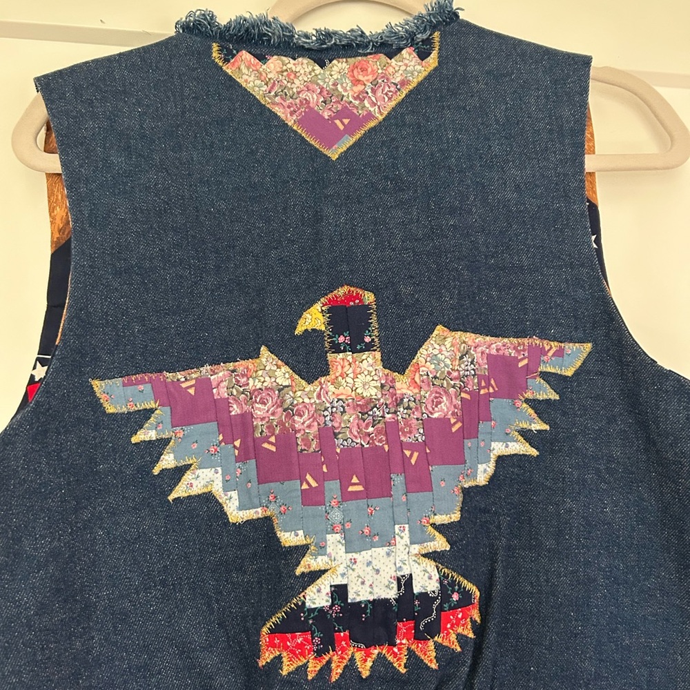 Denim Vest with Patchwork Eagle - image 2